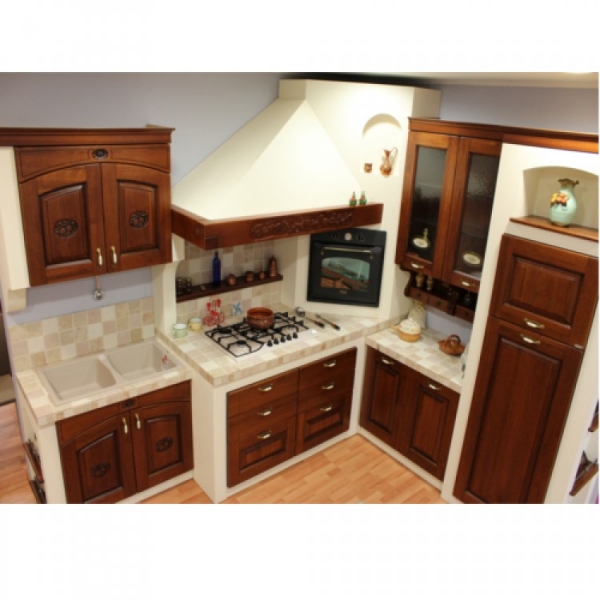 Cucina Angolare Classica Legno massello in muratura